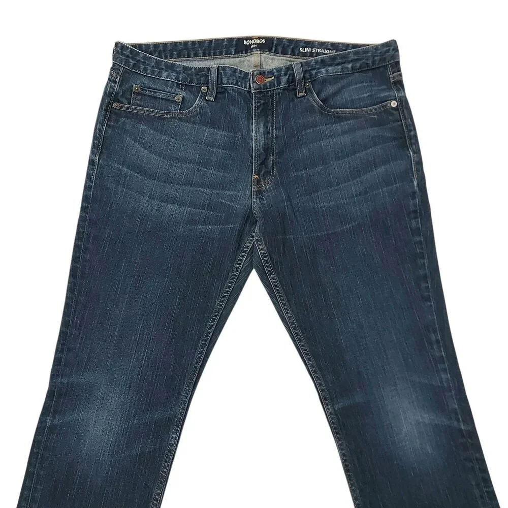 Bonobos Jeans Mens 38x32 Blue Slim Straight Durable Ringspun Denim Casual Work